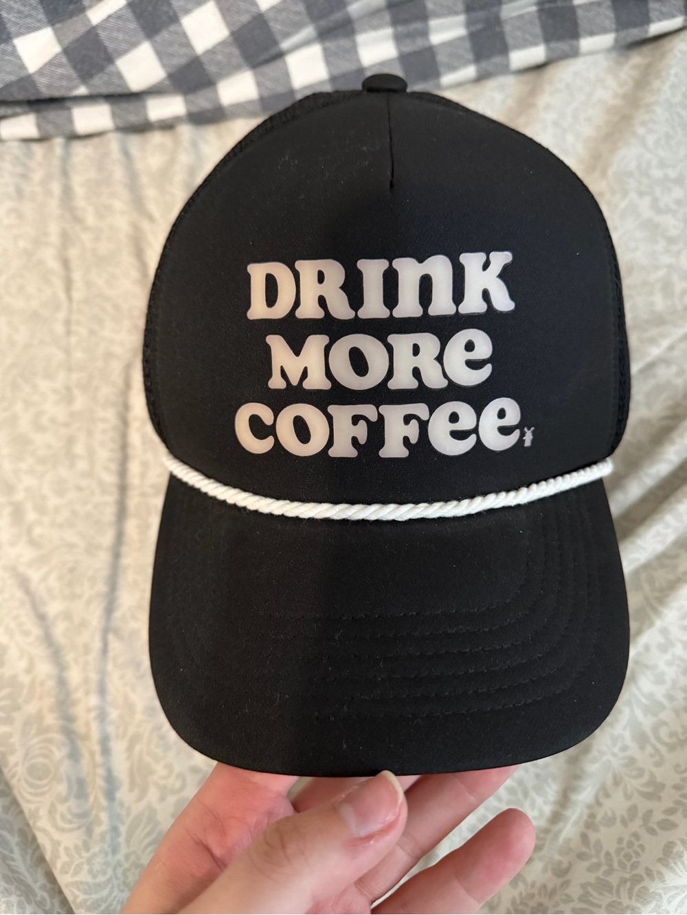 Dutch Bros Black Cap with White 'Drink More Coffee' Text